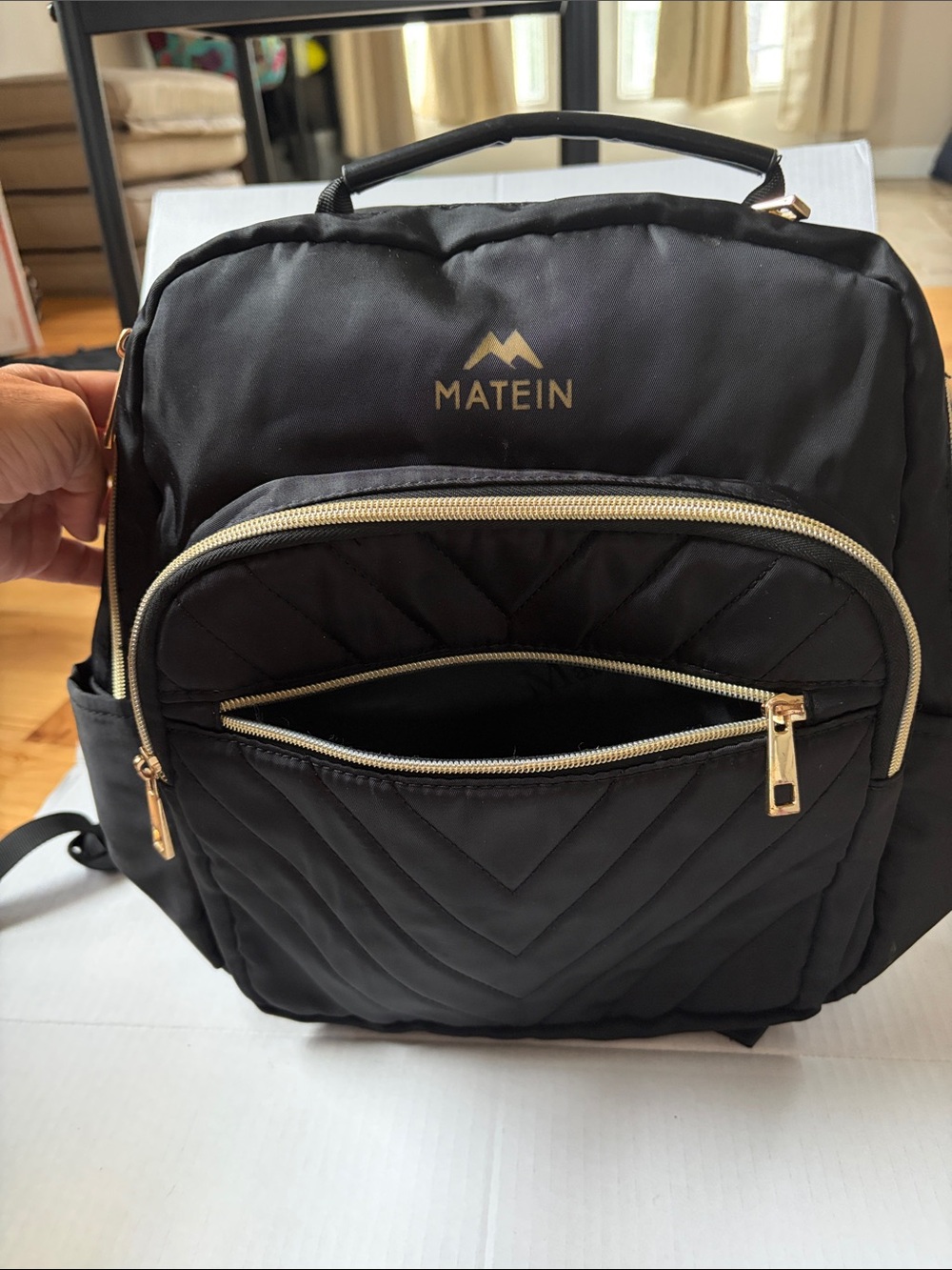 MATEIN Black Quilted Women's Backpack with Gold Hardware